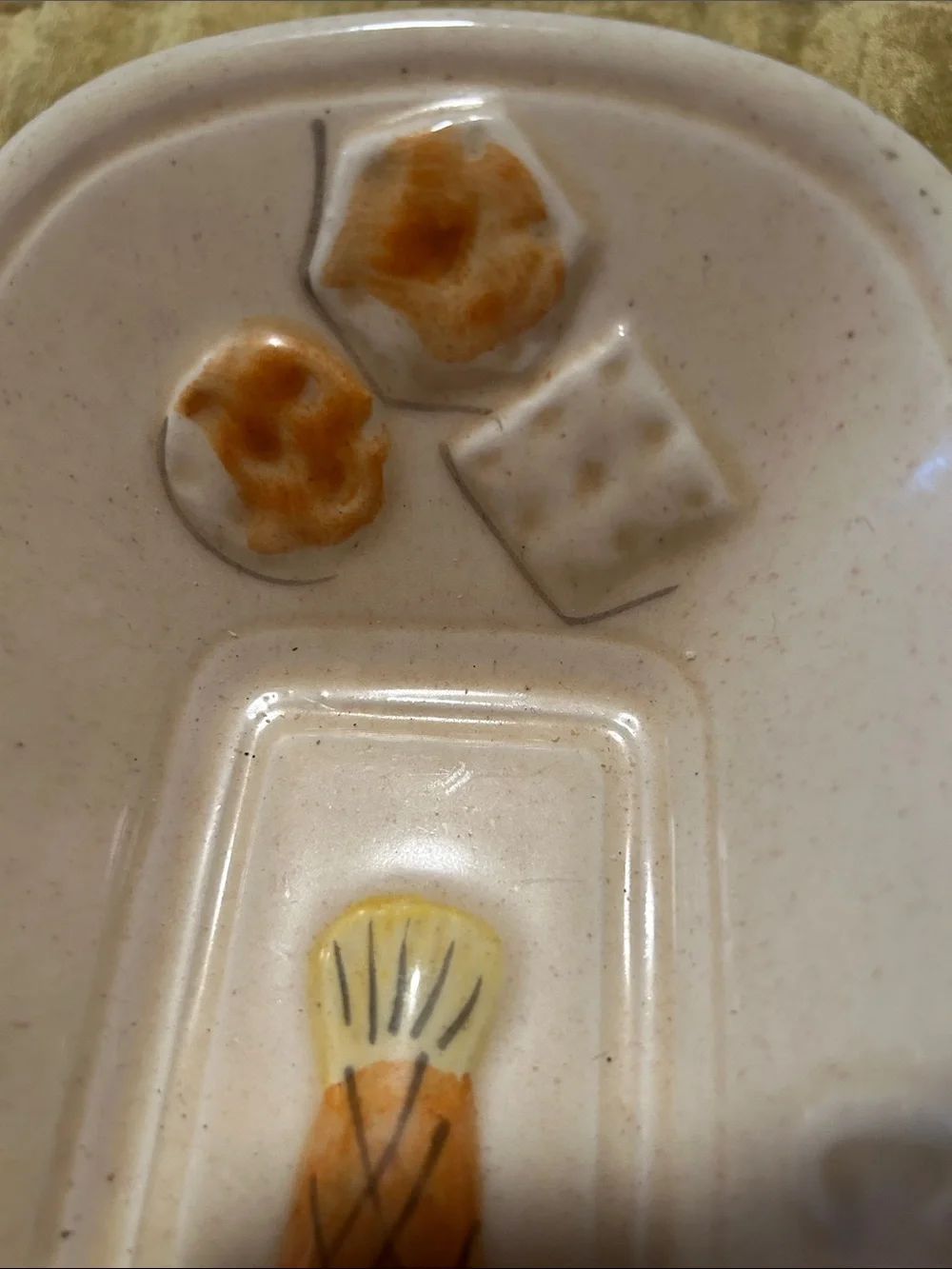 vintage Ceramic 'Crackers' Serving Tray in Soft Pink with Painted Knife